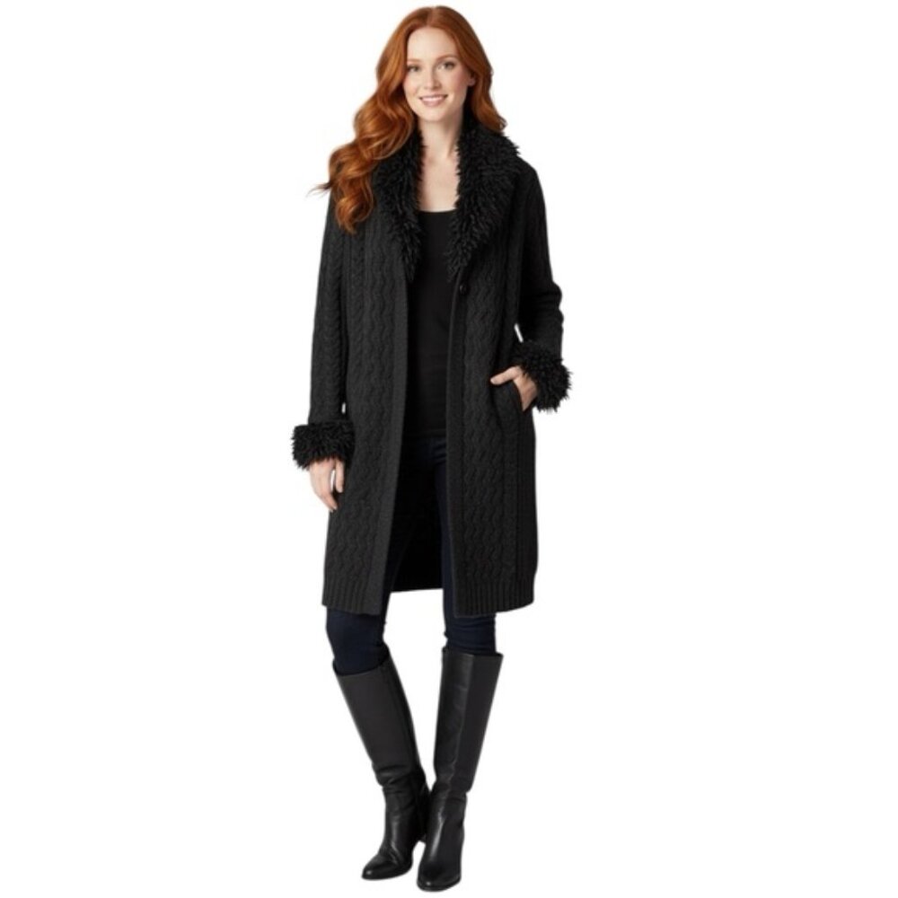 IB Diffusion Vintage 90s Cable Knit Long Sweater Coat Cardigan Wool Cozy Warm S